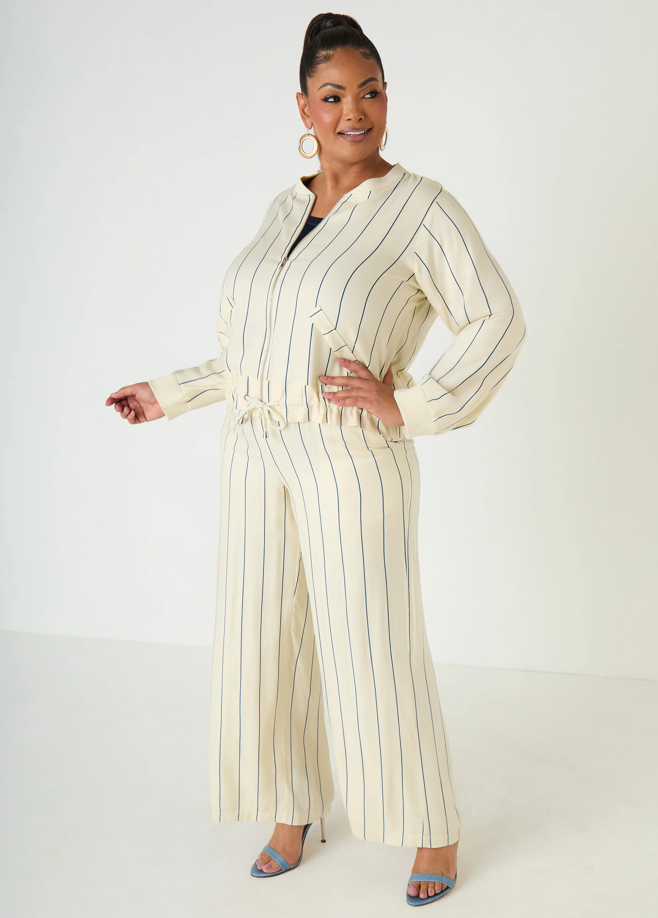Pinstriped Zip Front Jacket - Image 8
