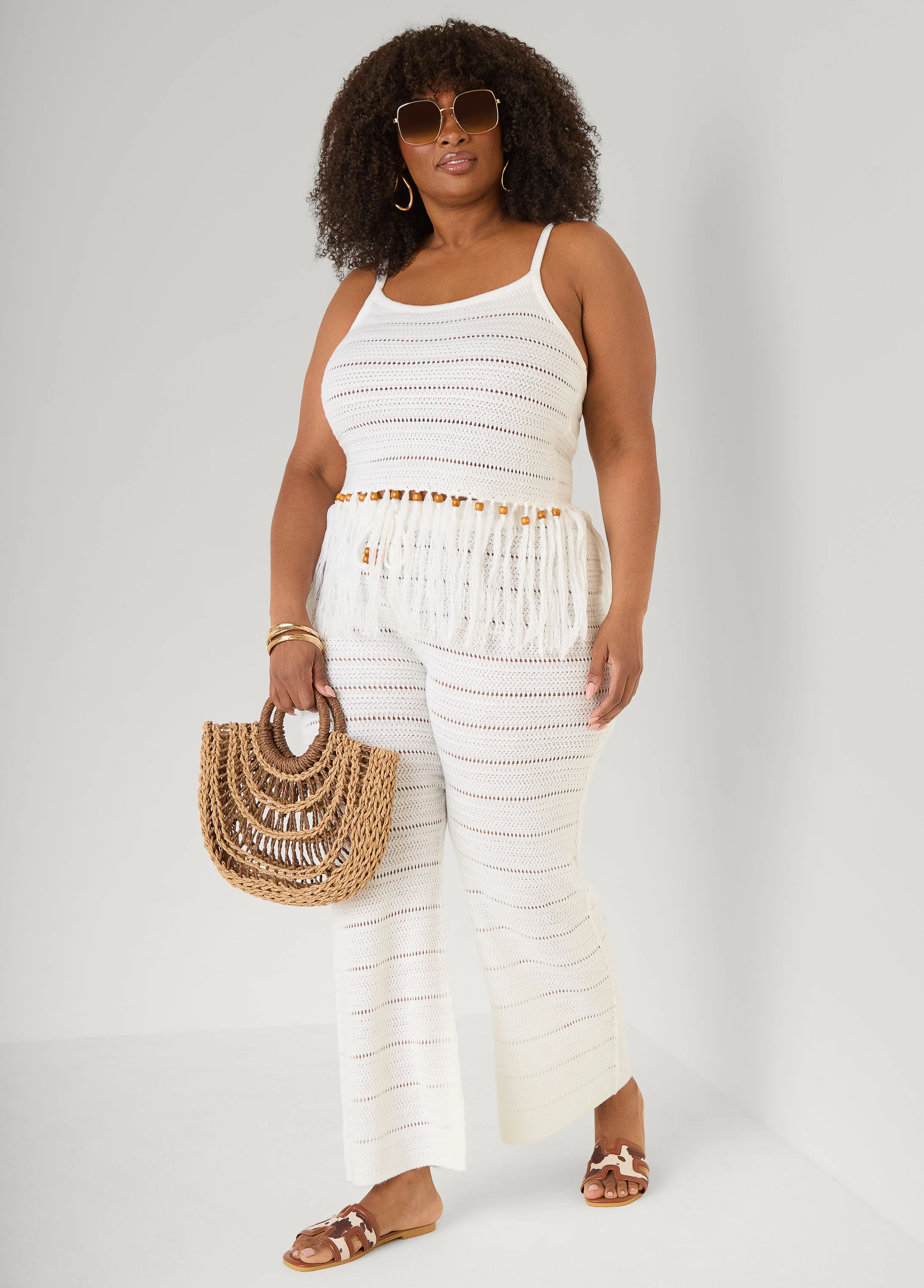 Beaded Fringe Crochet Coverup Set - Image 3