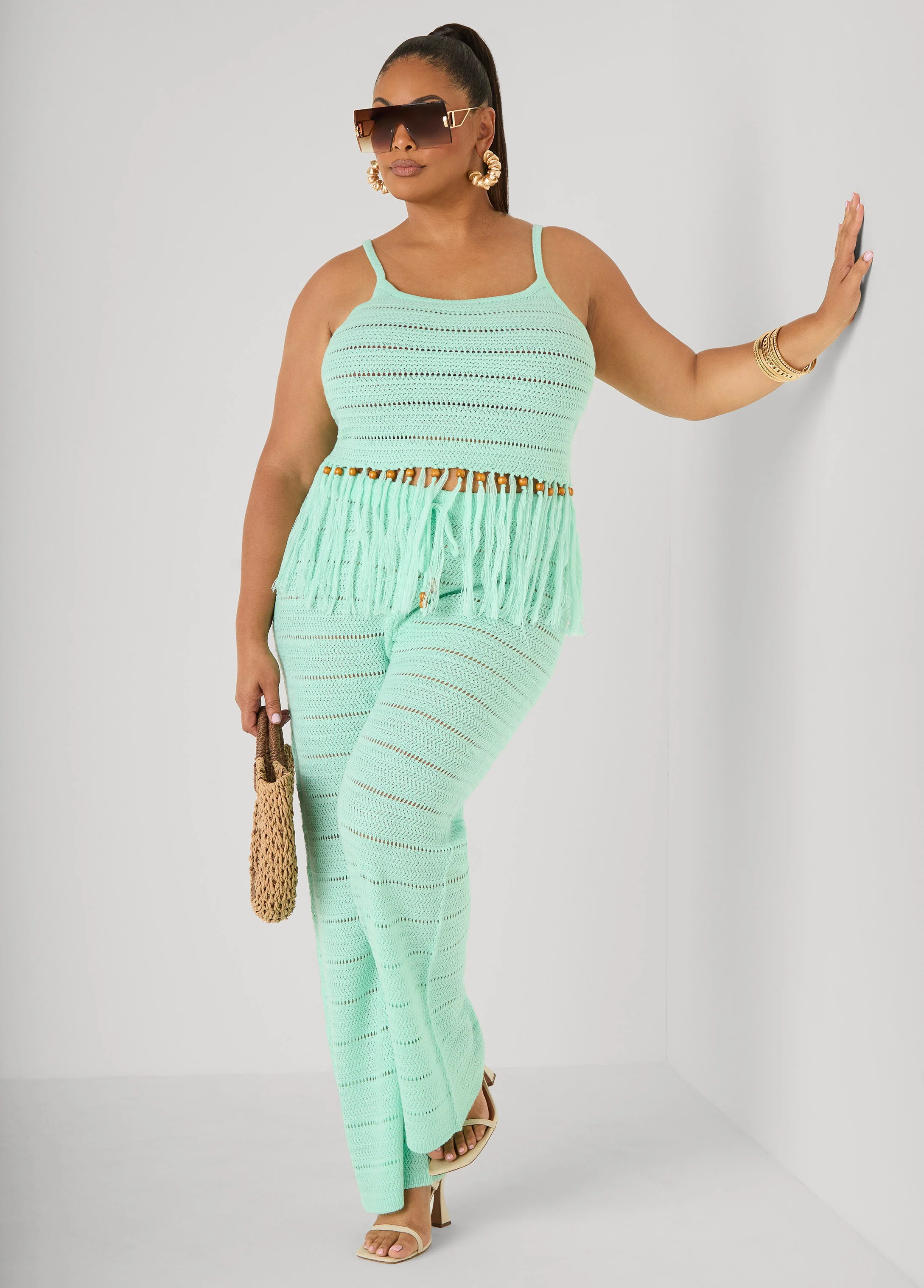 Beaded Fringe Crochet Coverup Set - Image 7