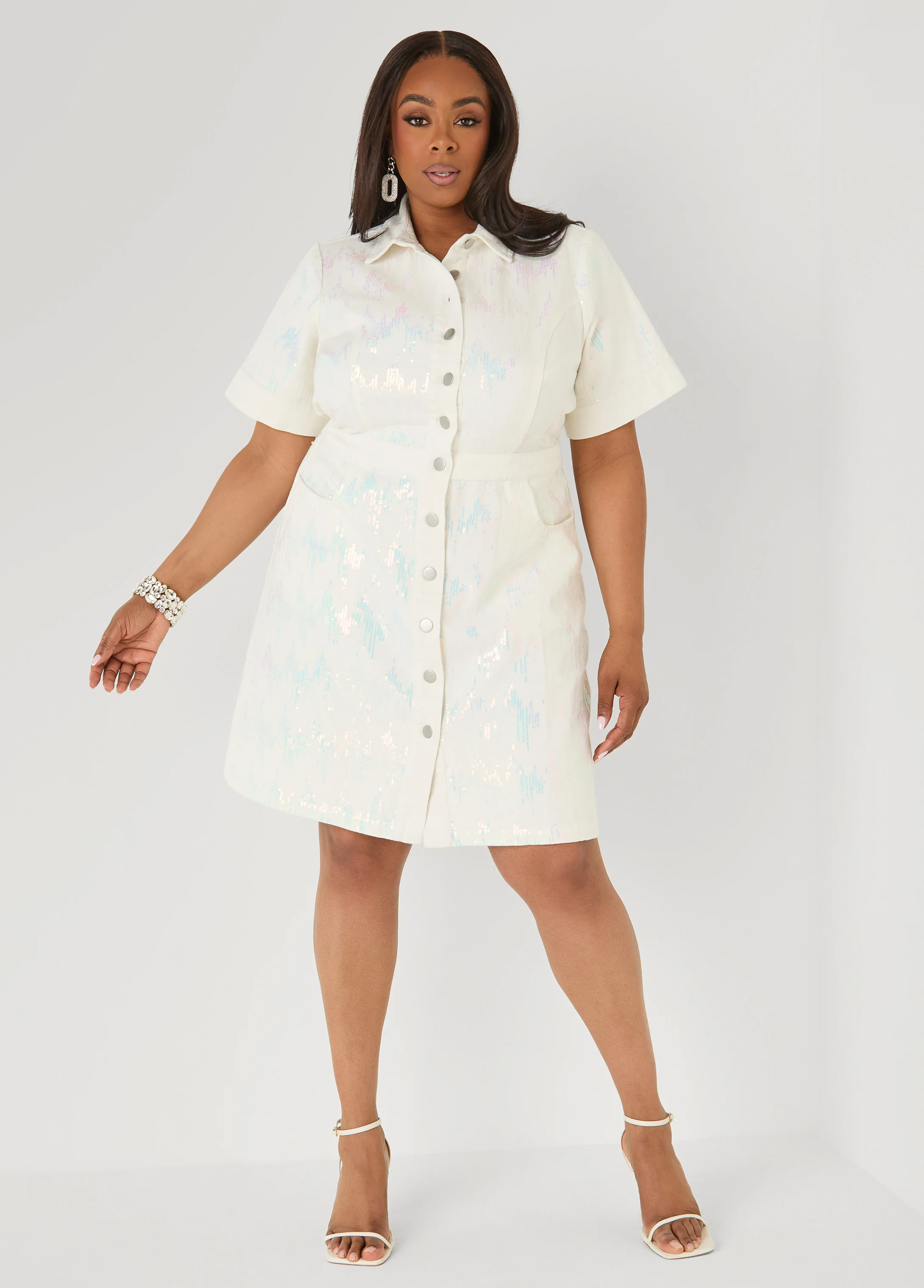 Sequined Denim Shirtdress - Image 3