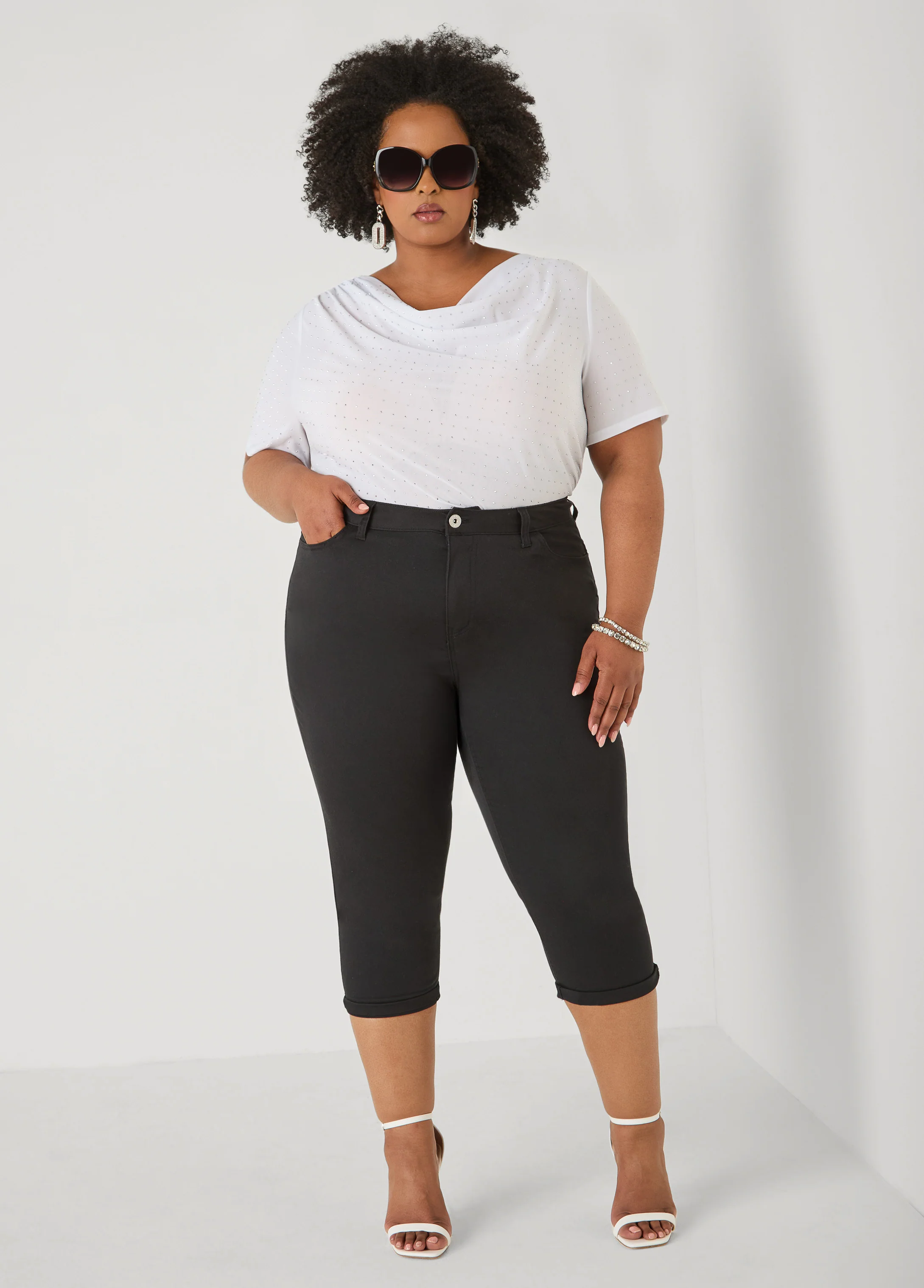 Crystal Cowl Neck Mesh Top - Image 3