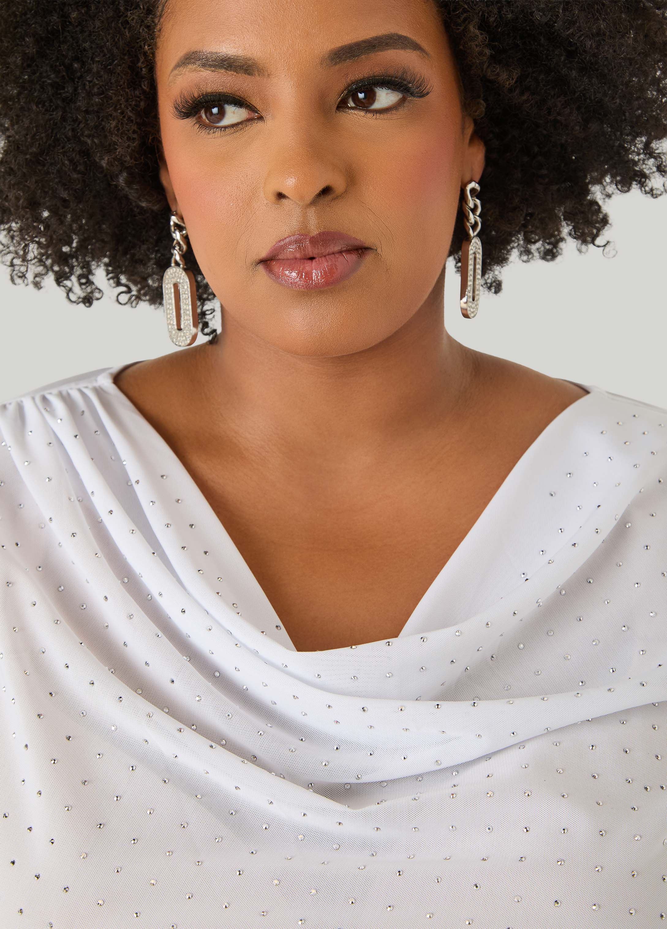 Crystal Cowl Neck Mesh Top - Image 4