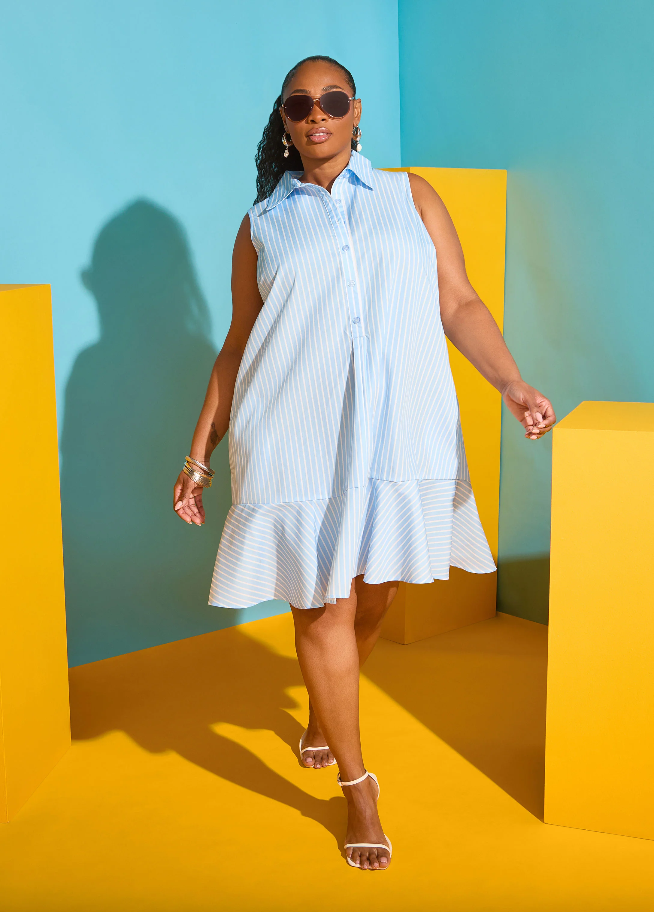 Flounced Striped Shirtdress - Image 6