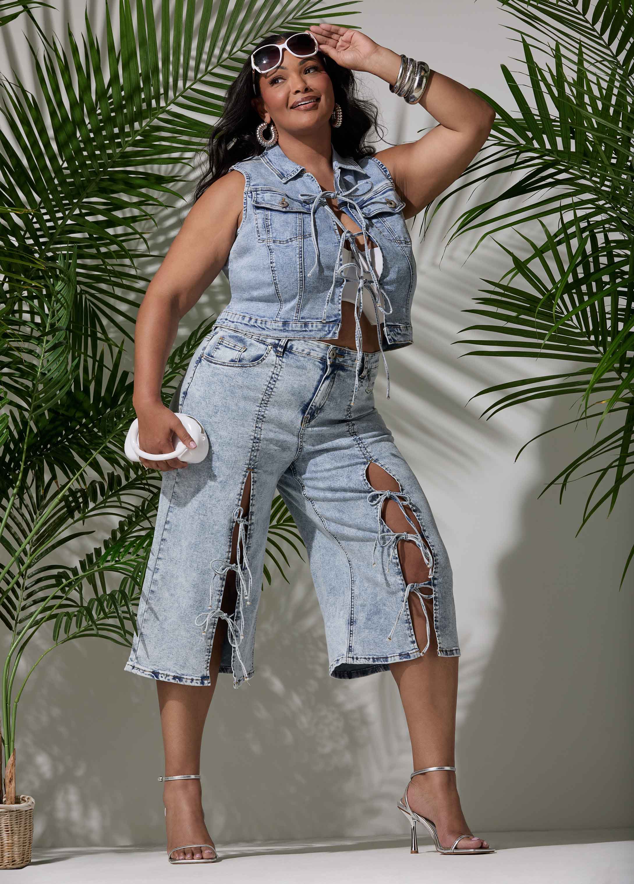 Tie Front Acid Wash Denim Vest - Image 5