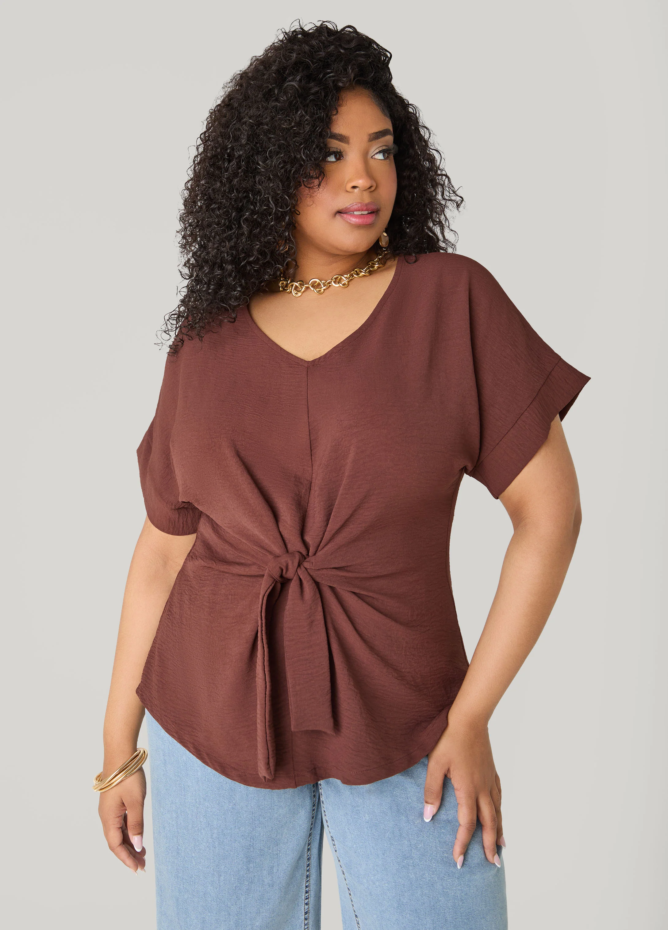 Tie Front V Neck Top - Image 14