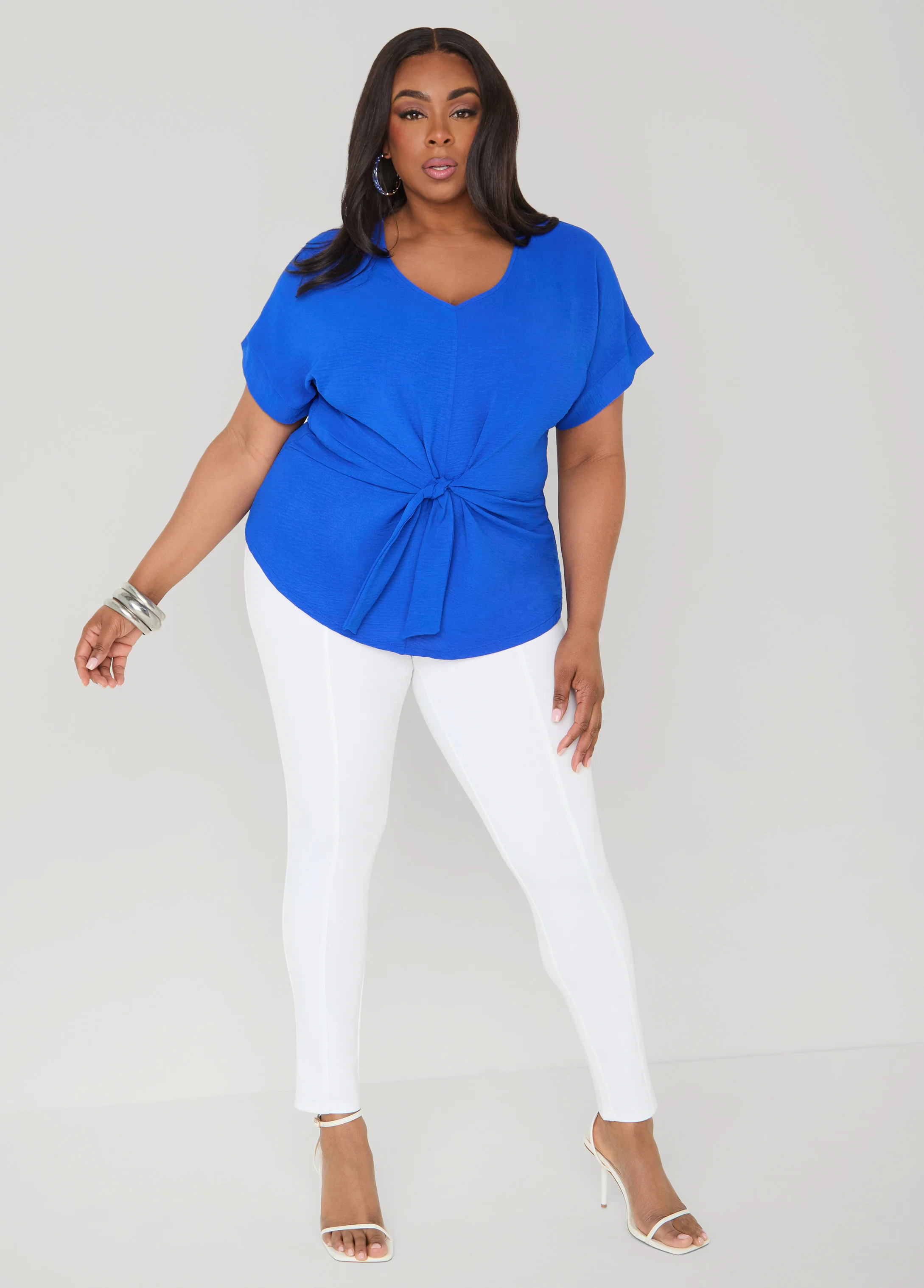 Tie Front V Neck Top - Image 3