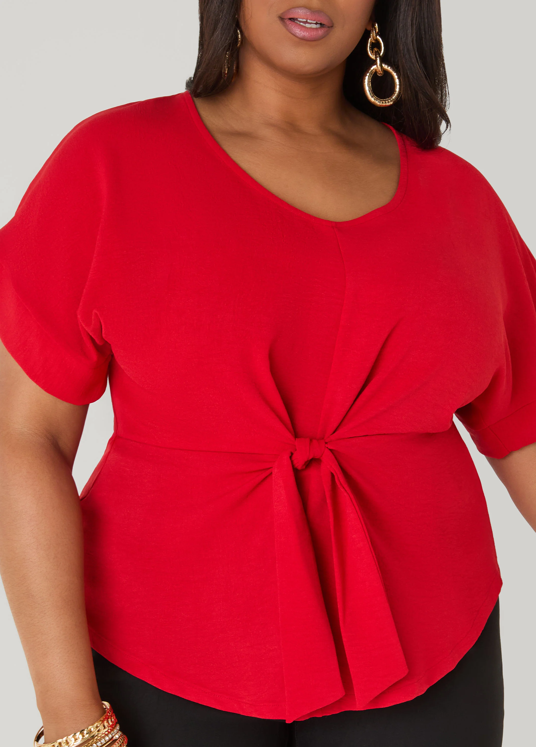 Tie Front V Neck Top - Image 9