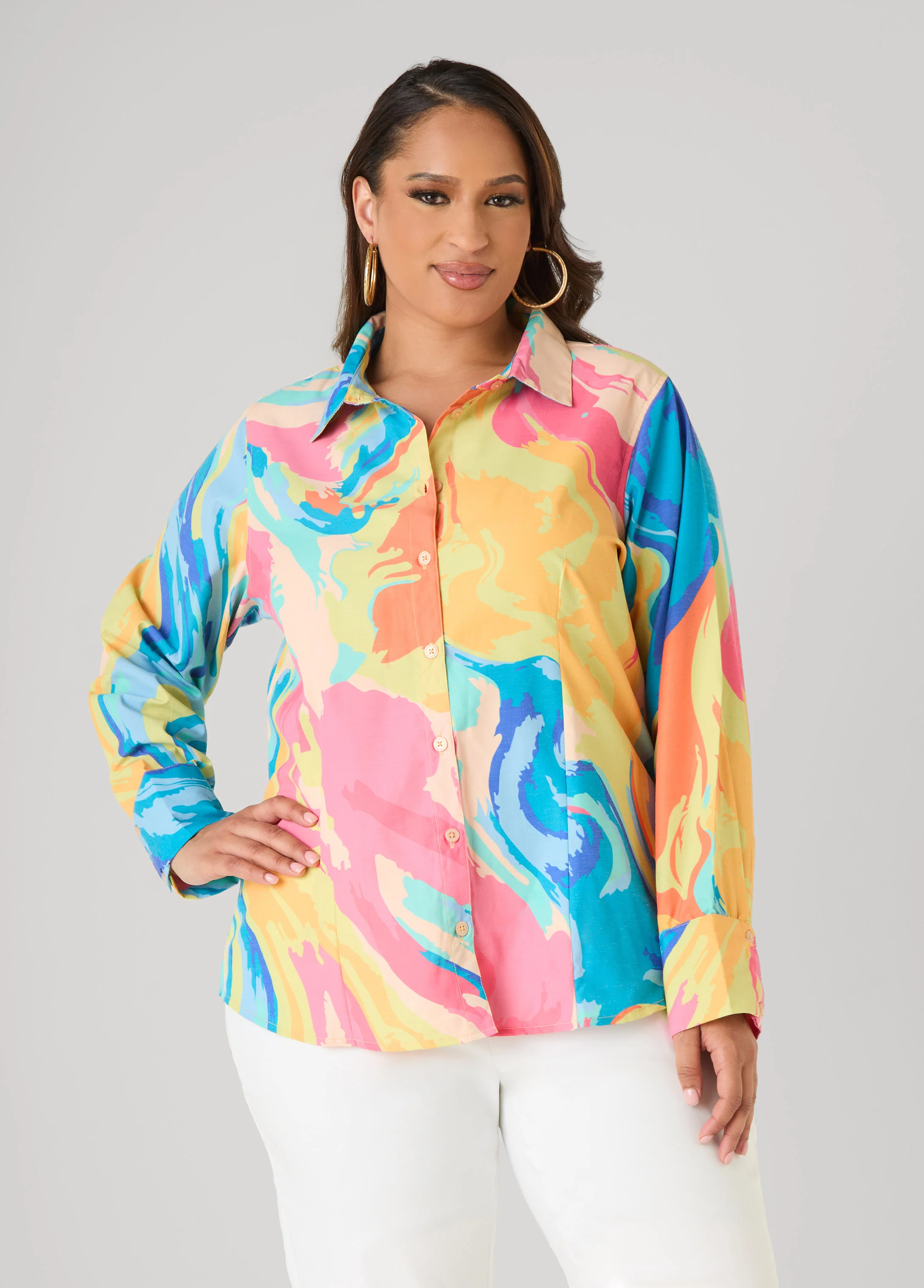 Watercolor Print Collared Shirt - Image 4